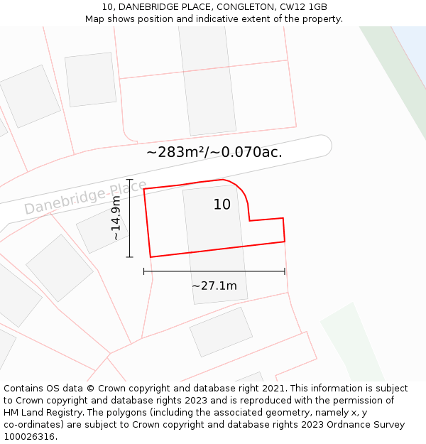 10, DANEBRIDGE PLACE, CONGLETON, CW12 1GB: Plot and title map