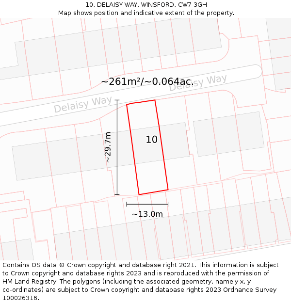 10, DELAISY WAY, WINSFORD, CW7 3GH: Plot and title map