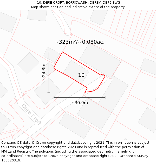 10, DERE CROFT, BORROWASH, DERBY, DE72 3WG: Plot and title map