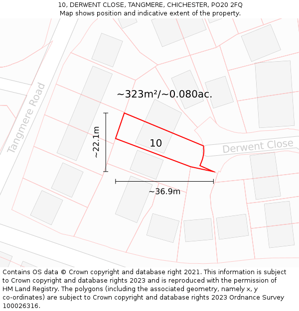 10, DERWENT CLOSE, TANGMERE, CHICHESTER, PO20 2FQ: Plot and title map