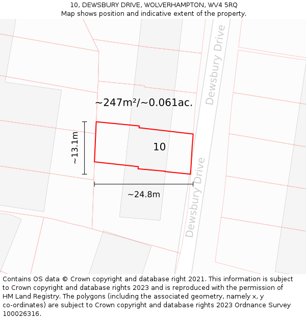 10, DEWSBURY DRIVE, WOLVERHAMPTON, WV4 5RQ: Plot and title map