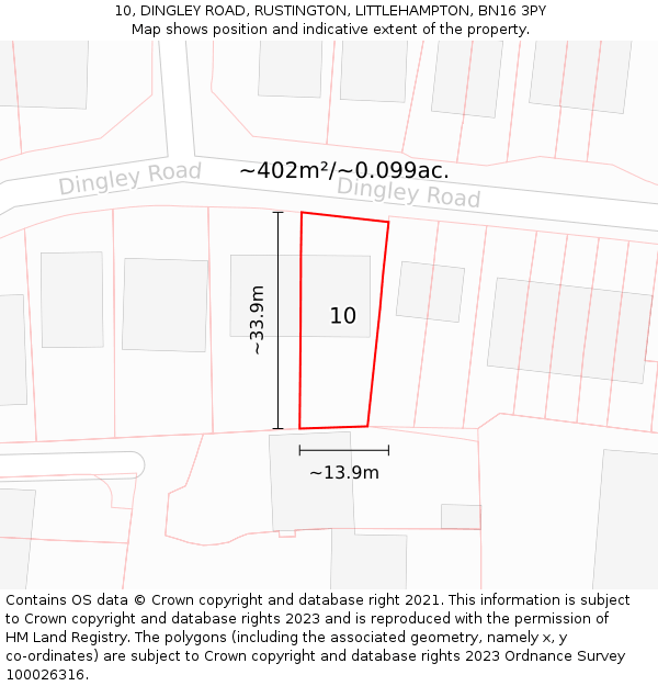 10, DINGLEY ROAD, RUSTINGTON, LITTLEHAMPTON, BN16 3PY: Plot and title map