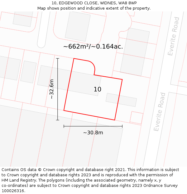 10, EDGEWOOD CLOSE, WIDNES, WA8 8WP: Plot and title map