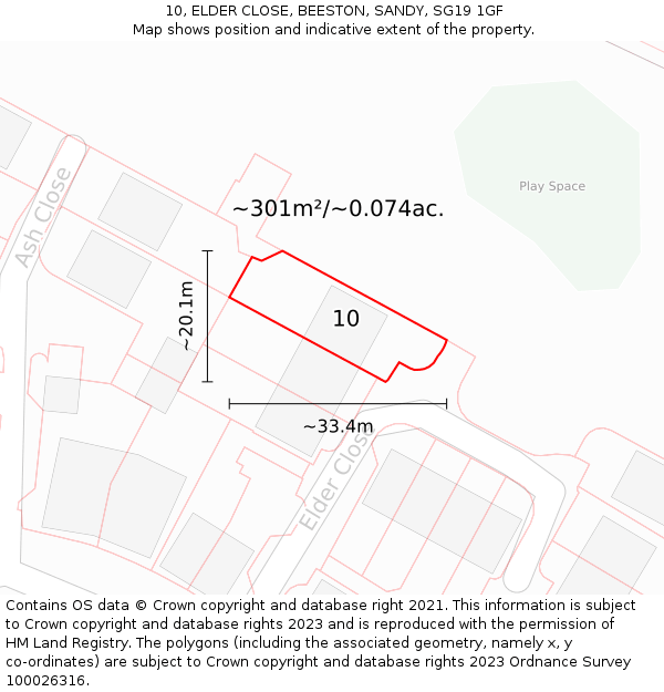 10, ELDER CLOSE, BEESTON, SANDY, SG19 1GF: Plot and title map