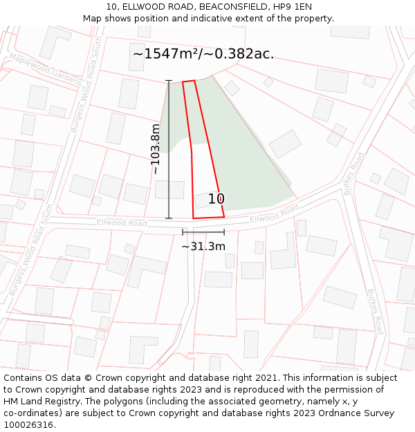 10, ELLWOOD ROAD, BEACONSFIELD, HP9 1EN: Plot and title map