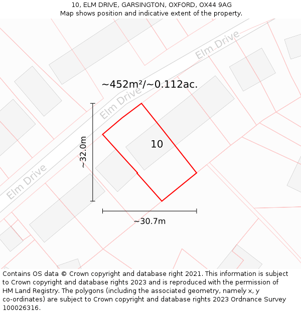 10, ELM DRIVE, GARSINGTON, OXFORD, OX44 9AG: Plot and title map