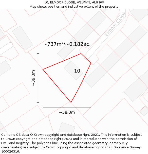 10, ELMOOR CLOSE, WELWYN, AL6 9PF: Plot and title map