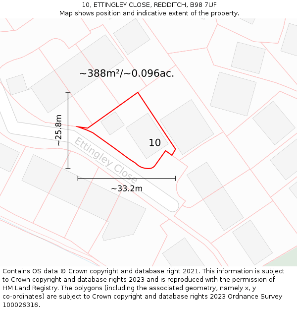 10, ETTINGLEY CLOSE, REDDITCH, B98 7UF: Plot and title map