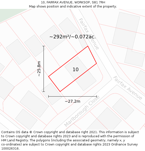 10, FAIRFAX AVENUE, WORKSOP, S81 7RH: Plot and title map