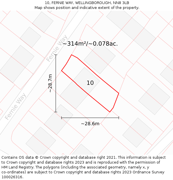 10, FERNIE WAY, WELLINGBOROUGH, NN8 3LB: Plot and title map