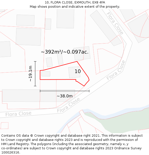 10, FLORA CLOSE, EXMOUTH, EX8 4FA: Plot and title map