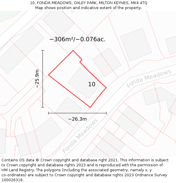 10, FONDA MEADOWS, OXLEY PARK, MILTON KEYNES, MK4 4TQ: Plot and title map