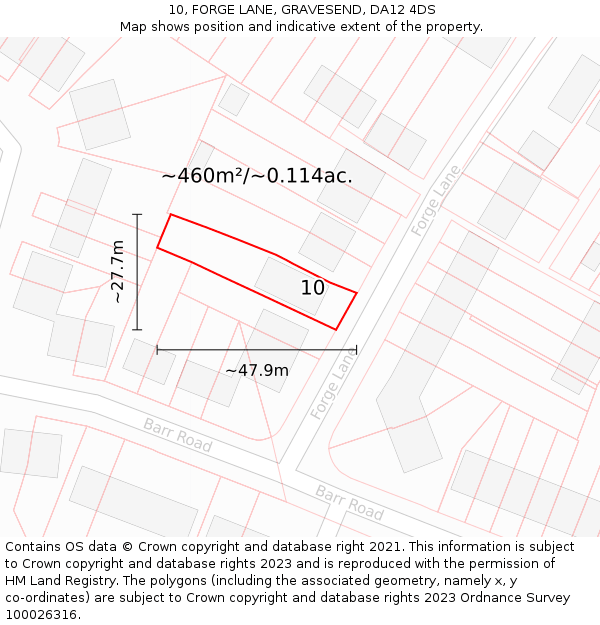 10, FORGE LANE, GRAVESEND, DA12 4DS: Plot and title map