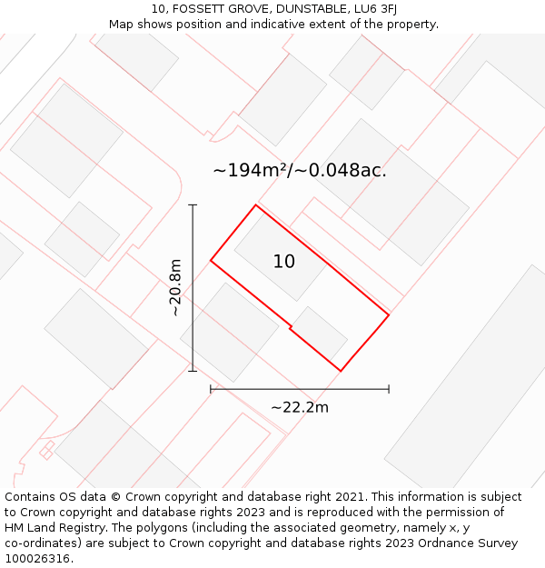 10, FOSSETT GROVE, DUNSTABLE, LU6 3FJ: Plot and title map