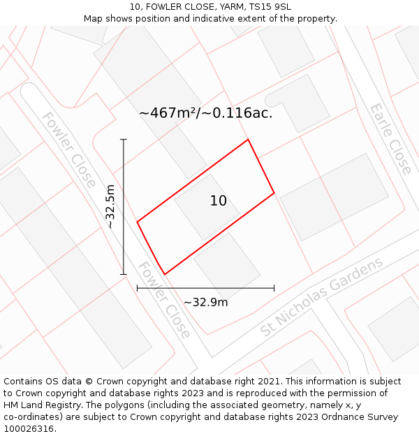 10, FOWLER CLOSE, YARM, TS15 9SL: Plot and title map