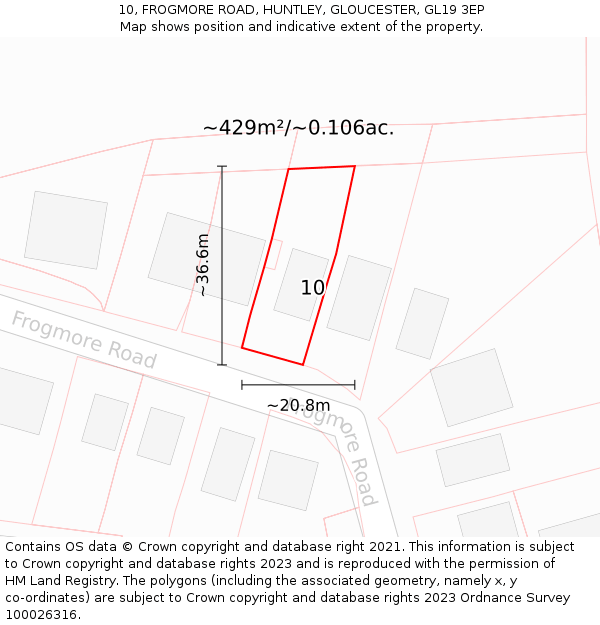 10, FROGMORE ROAD, HUNTLEY, GLOUCESTER, GL19 3EP: Plot and title map