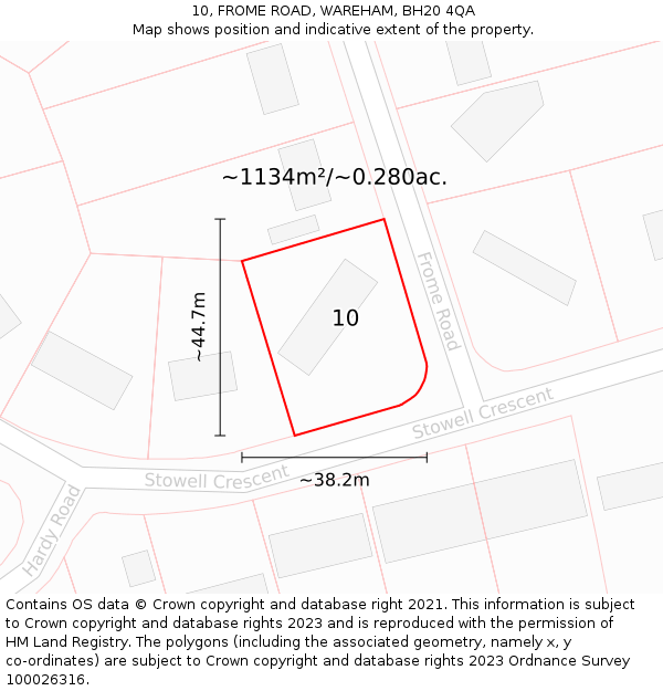 10, FROME ROAD, WAREHAM, BH20 4QA: Plot and title map