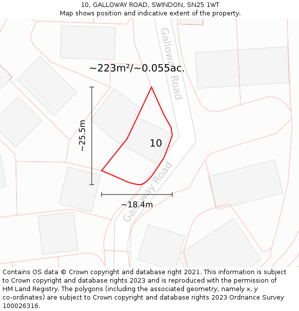 10, GALLOWAY ROAD, SWINDON, SN25 1WT: Plot and title map