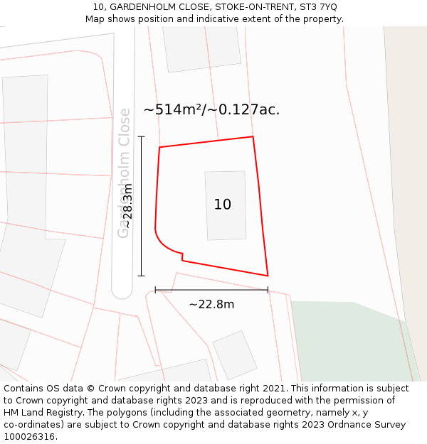 10, GARDENHOLM CLOSE, STOKE-ON-TRENT, ST3 7YQ: Plot and title map
