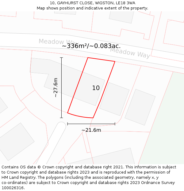 10, GAYHURST CLOSE, WIGSTON, LE18 3WA: Plot and title map