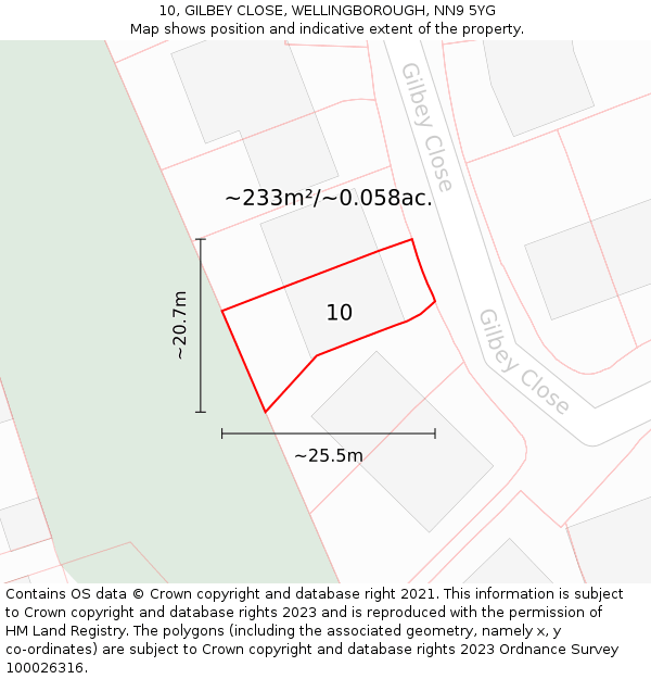 10, GILBEY CLOSE, WELLINGBOROUGH, NN9 5YG: Plot and title map