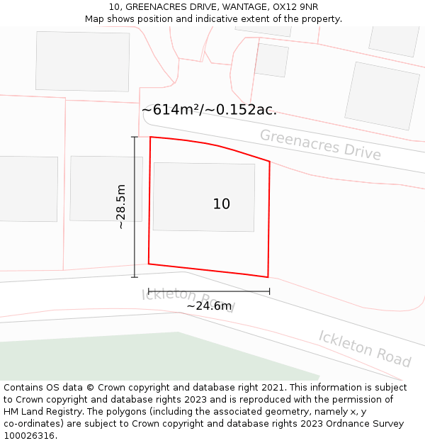 10, GREENACRES DRIVE, WANTAGE, OX12 9NR: Plot and title map