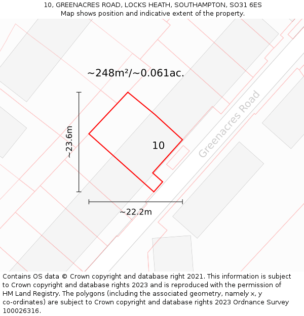 10, GREENACRES ROAD, LOCKS HEATH, SOUTHAMPTON, SO31 6ES: Plot and title map