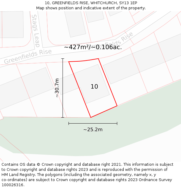 10, GREENFIELDS RISE, WHITCHURCH, SY13 1EP: Plot and title map