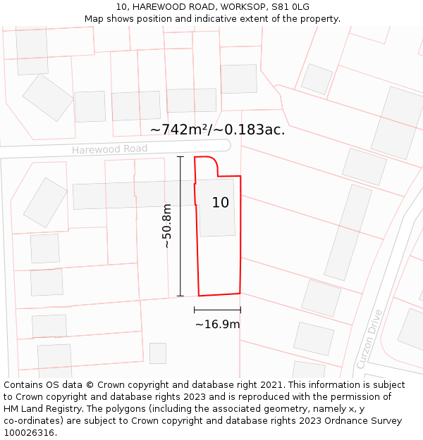 10, HAREWOOD ROAD, WORKSOP, S81 0LG: Plot and title map