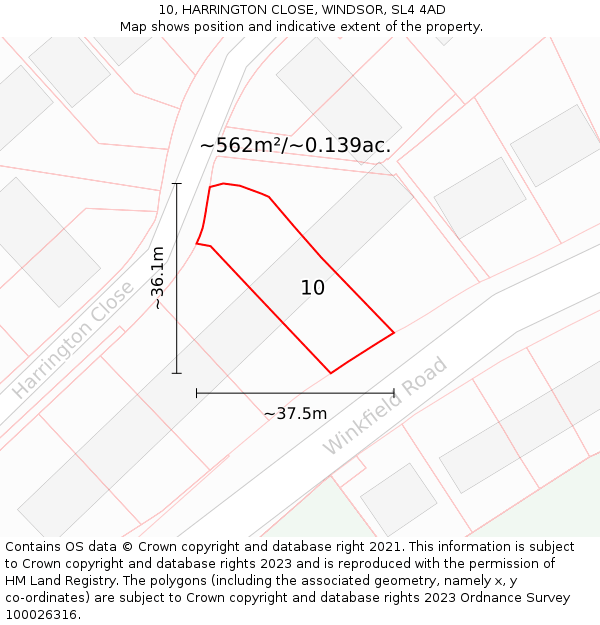 10, HARRINGTON CLOSE, WINDSOR, SL4 4AD: Plot and title map