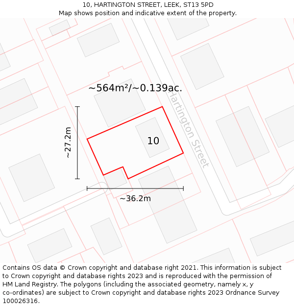 10, HARTINGTON STREET, LEEK, ST13 5PD: Plot and title map