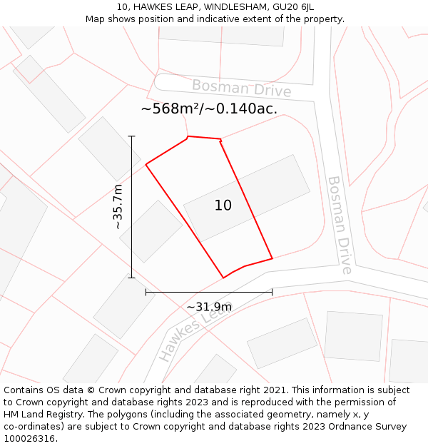 10, HAWKES LEAP, WINDLESHAM, GU20 6JL: Plot and title map