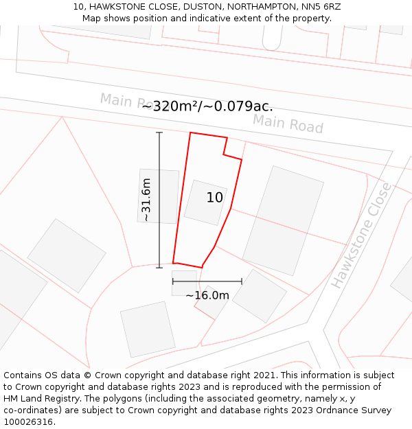 10, HAWKSTONE CLOSE, DUSTON, NORTHAMPTON, NN5 6RZ: Plot and title map