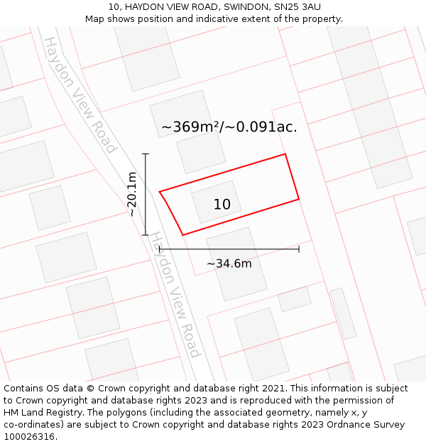 10, HAYDON VIEW ROAD, SWINDON, SN25 3AU: Plot and title map