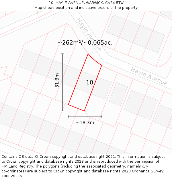 10, HAYLE AVENUE, WARWICK, CV34 5TW: Plot and title map