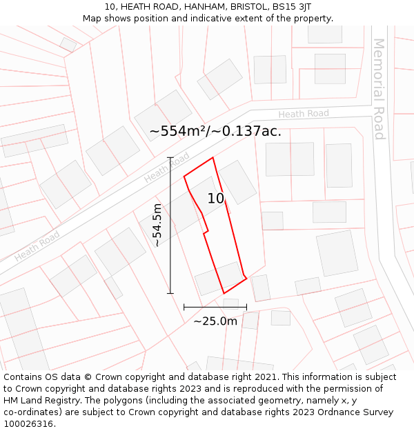 10, HEATH ROAD, HANHAM, BRISTOL, BS15 3JT: Plot and title map