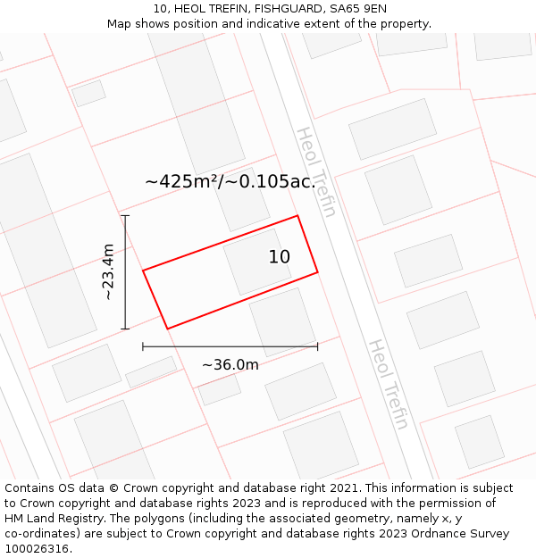 10, HEOL TREFIN, FISHGUARD, SA65 9EN: Plot and title map