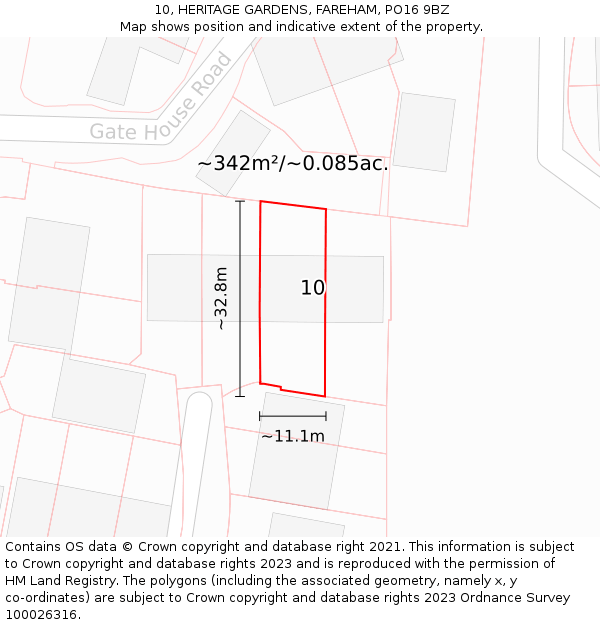 10, HERITAGE GARDENS, FAREHAM, PO16 9BZ: Plot and title map