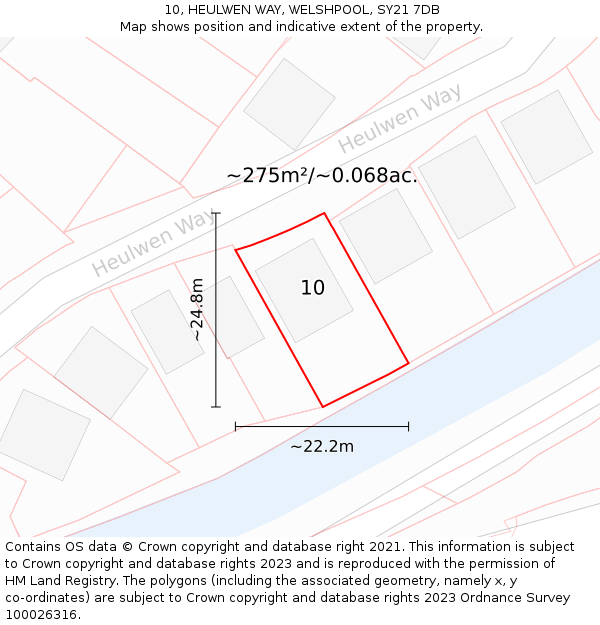 10, HEULWEN WAY, WELSHPOOL, SY21 7DB: Plot and title map