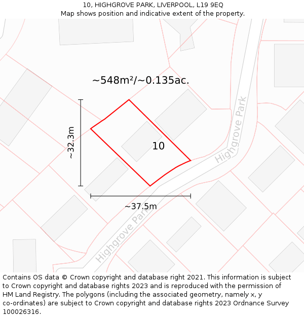 10, HIGHGROVE PARK, LIVERPOOL, L19 9EQ: Plot and title map