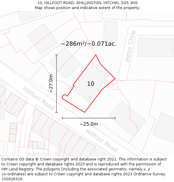 10, HILLFOOT ROAD, SHILLINGTON, HITCHIN, SG5 3NS: Plot and title map