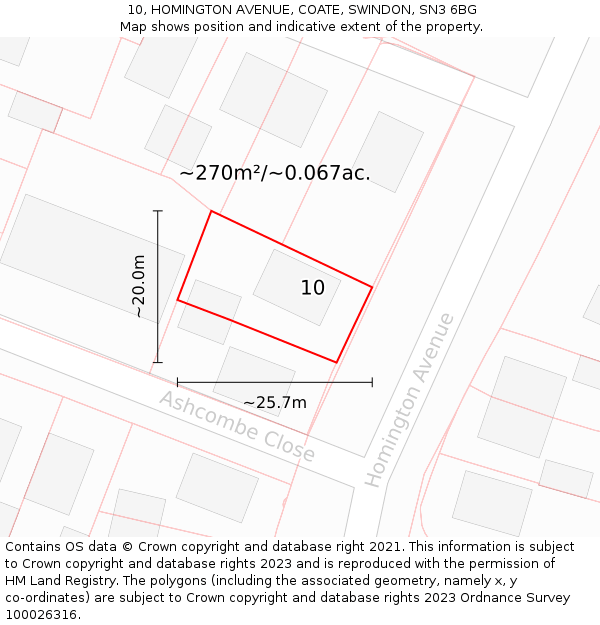 10, HOMINGTON AVENUE, COATE, SWINDON, SN3 6BG: Plot and title map