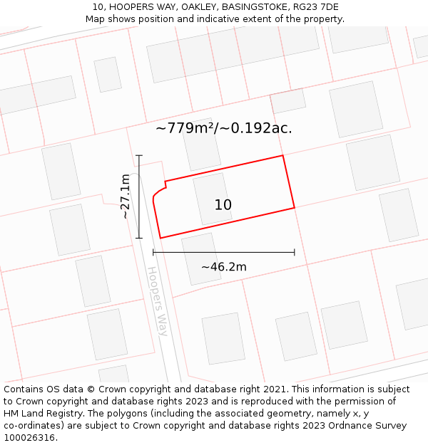 10, HOOPERS WAY, OAKLEY, BASINGSTOKE, RG23 7DE: Plot and title map