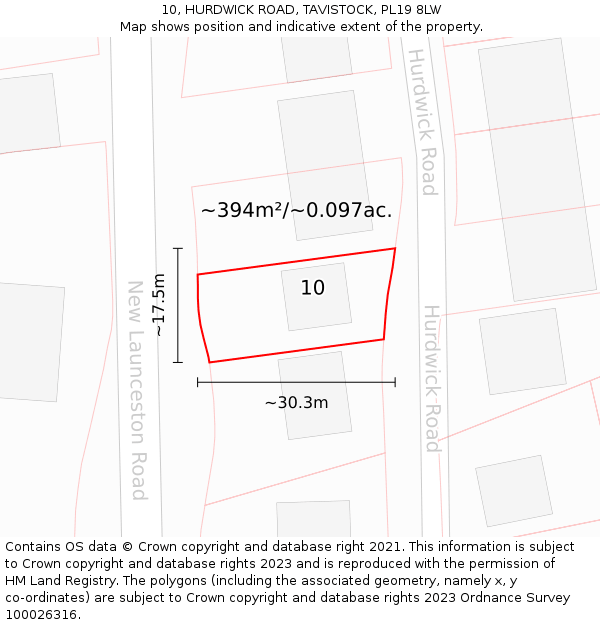 10, HURDWICK ROAD, TAVISTOCK, PL19 8LW: Plot and title map