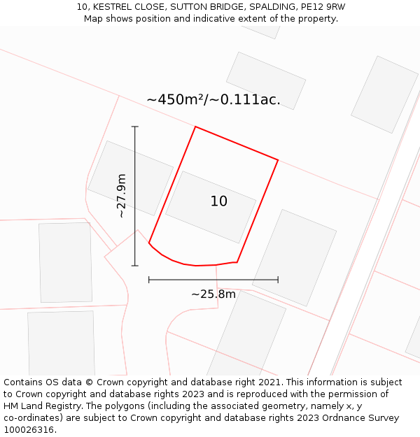 10, KESTREL CLOSE, SUTTON BRIDGE, SPALDING, PE12 9RW: Plot and title map