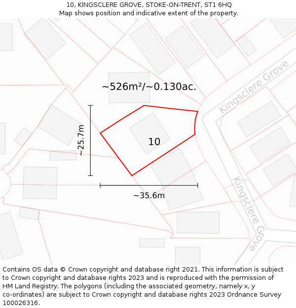 10, KINGSCLERE GROVE, STOKE-ON-TRENT, ST1 6HQ: Plot and title map