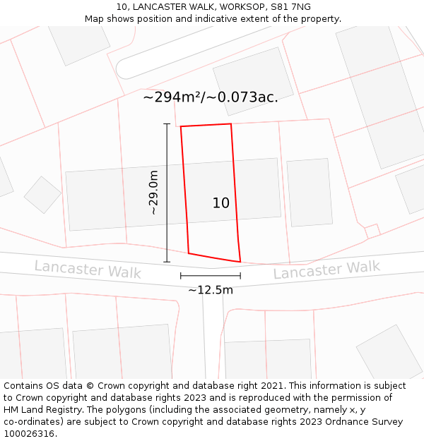 10, LANCASTER WALK, WORKSOP, S81 7NG: Plot and title map