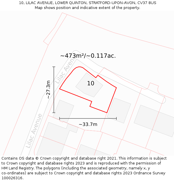 10, LILAC AVENUE, LOWER QUINTON, STRATFORD-UPON-AVON, CV37 8US: Plot and title map