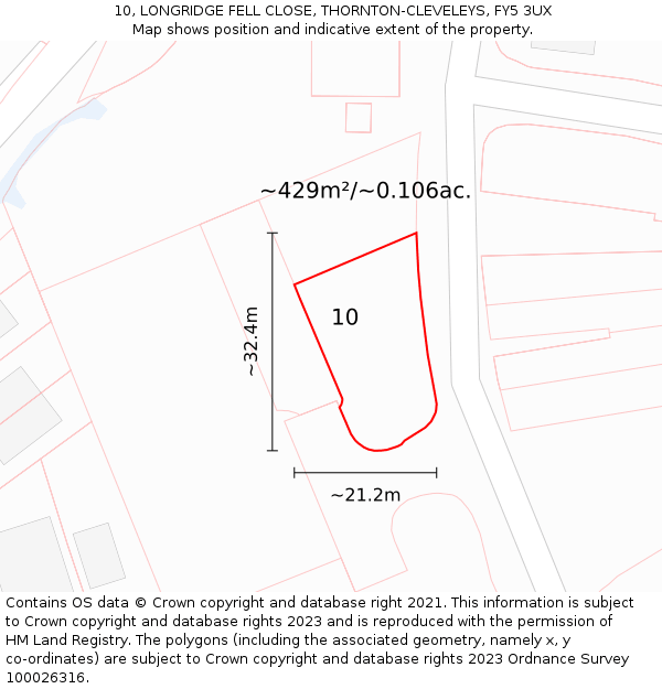 10, LONGRIDGE FELL CLOSE, THORNTON-CLEVELEYS, FY5 3UX: Plot and title map