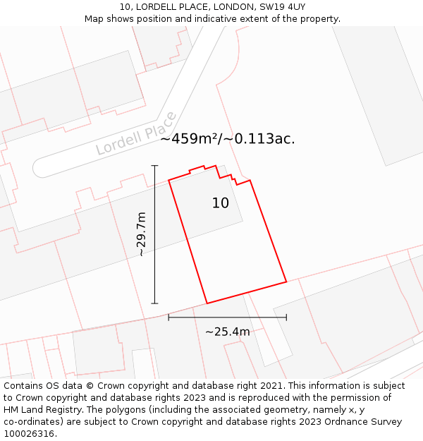 10, LORDELL PLACE, LONDON, SW19 4UY: Plot and title map